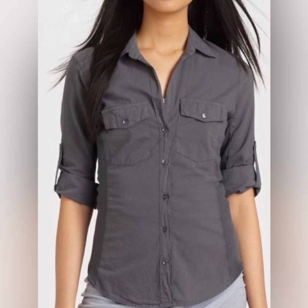 Standard James Perse size 2 gray button down slub side panel top. Like new